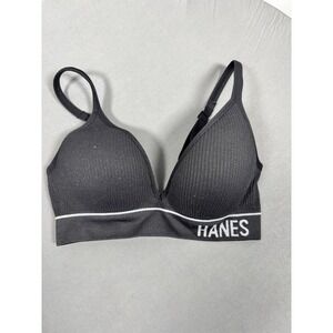 Hanes Women's‎ Black Ribbed Wireless Bra XS